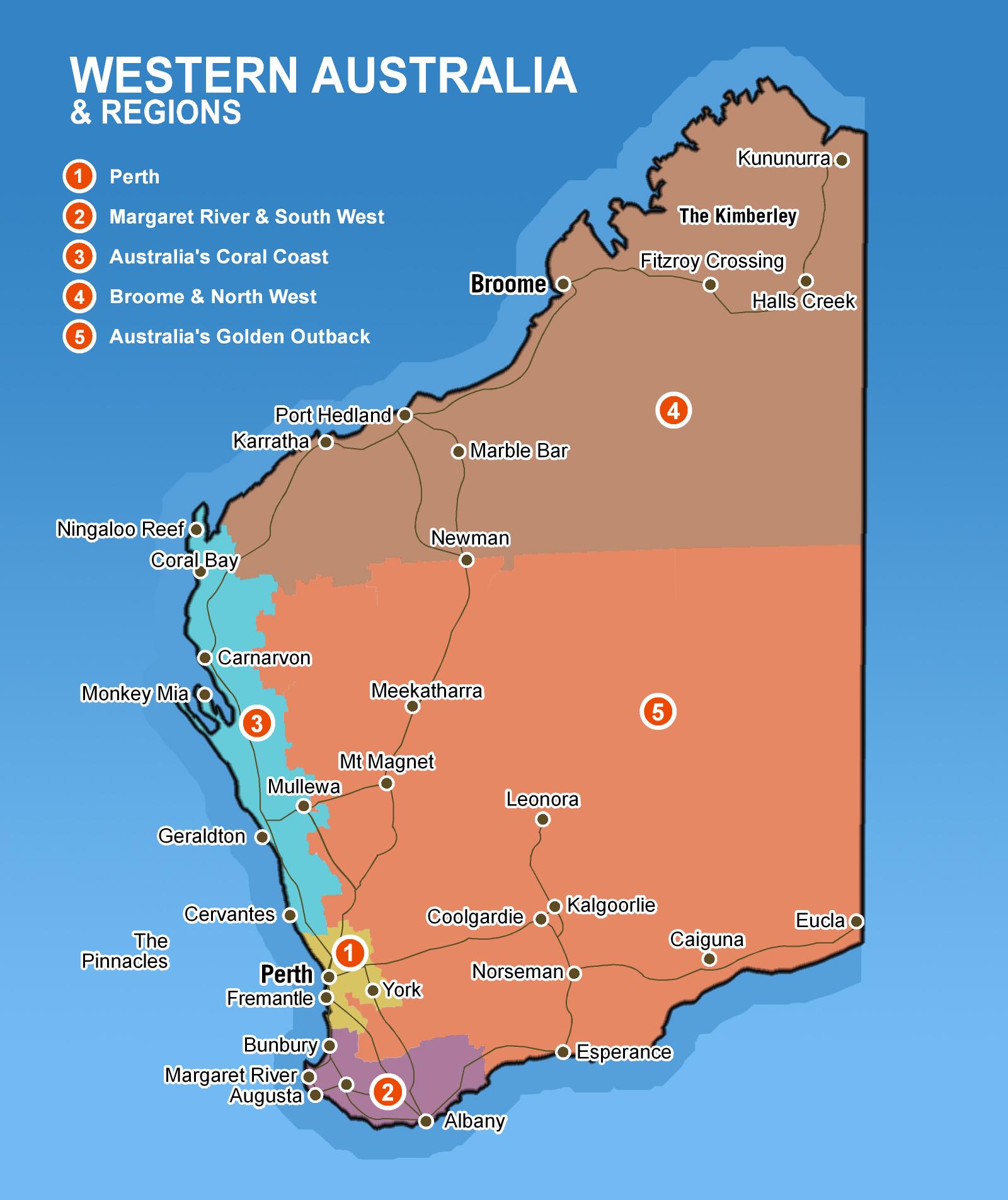 Map of the Western Australia regions
