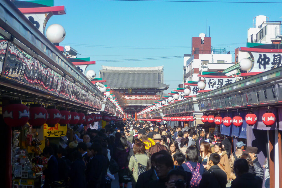 Nakamise Shopping Street jam-packed with people