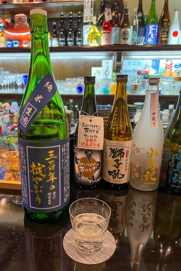 Various alcoholic drinks in a Sake bar